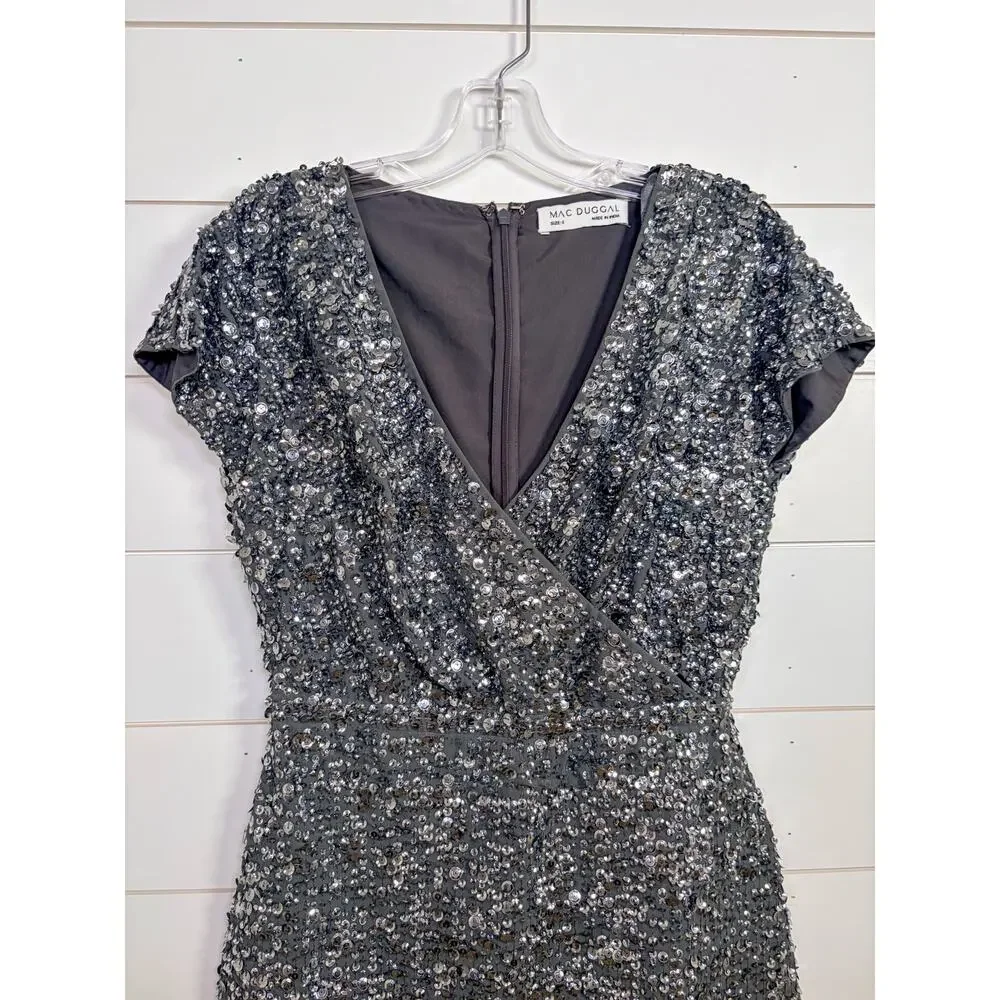 NEW with Tags Mac Duggal Platinum 10766 Sequin Midi Dress, Size 4, MSRP $498
